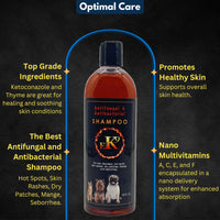 Thumbnail for E3K9 Medicated Dog & Cat Shampoo - Antifungal & Itchy Skin Relief with Ketoc & Thymol - Hot Spot, Mange, Seborrhea Treatment - Antifungal Dog Shampoo for Yeast