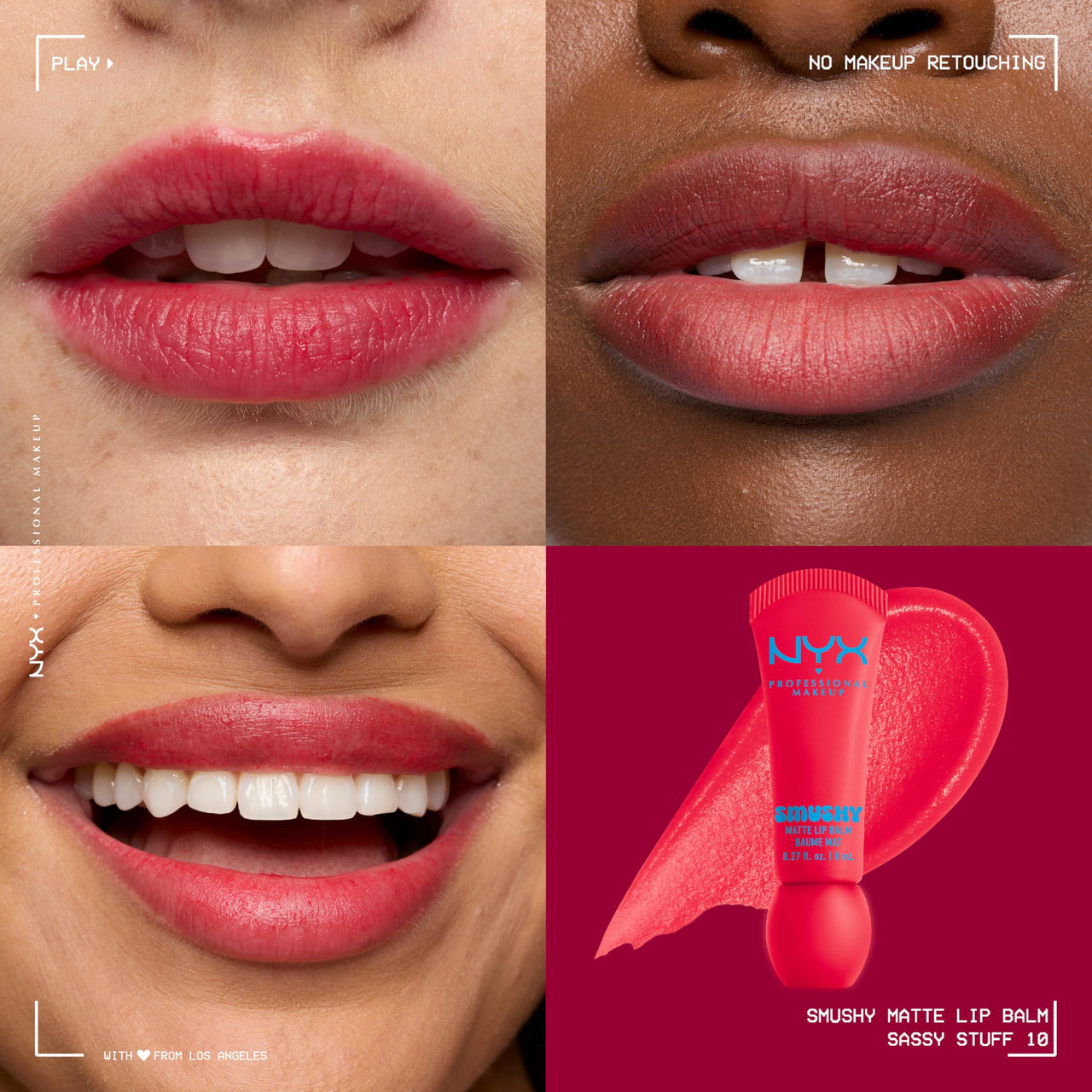 NYX PROFESSIONAL MAKEUP Smushy Matte Lip Balm, Tinted Lip Moisturizer with Soft, Matte Finish - Sassy Stuff (Candy Apple Red)