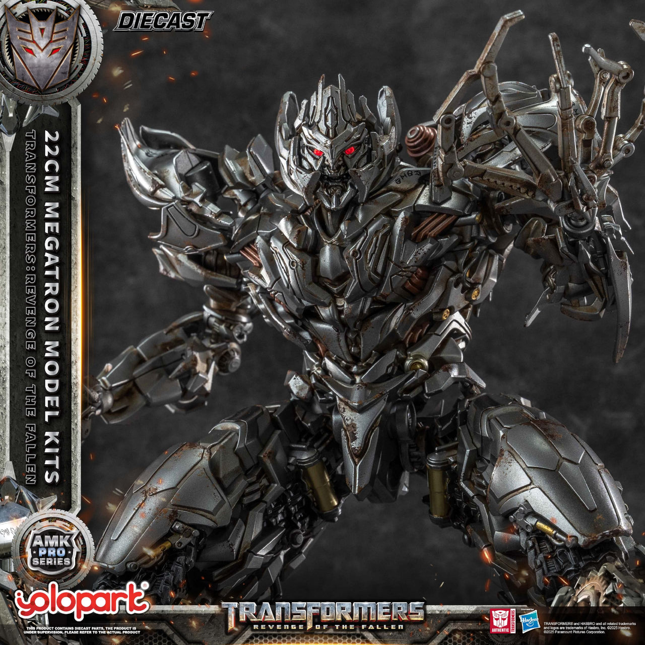 YOLOPARK Megatron Transformers Toys Revenge of the Fallen Action Figure - Diecast Version,AMK PRO Series 8.66 Inch Highly Articulated Transformers Model Kit for Ages 15 and Up,No Converting