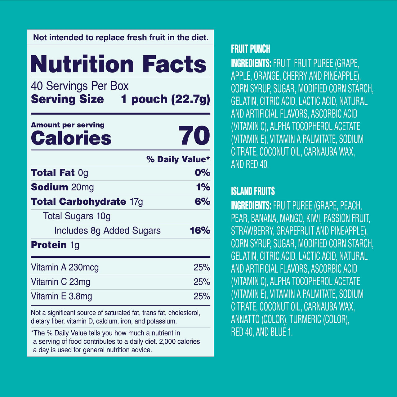 Welch's Fruit Snacks, Fruit Punch & Island Fruits, Individual Single Serve 0.8 oz bags (Pack of 40)