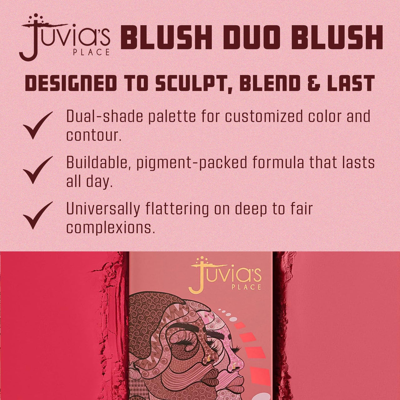 Juvia's Place Blushed Duo Blush Volume5 - Two Tone Pigmented Buildable Pressed Mineral Powder - Rosy Natural Cheeks Matte Fresh Finish for All Skin Color