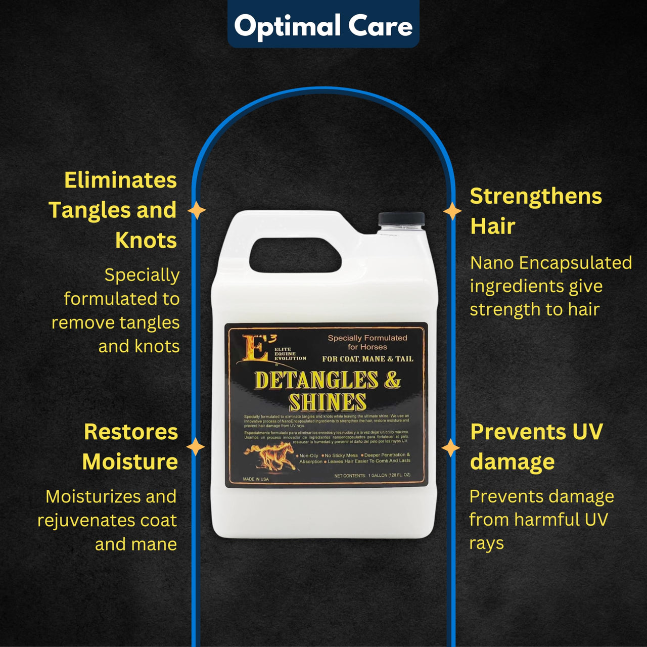 E3 Detangle and Shine for Horses - Instantly Detangles Mane and Tail, Adds Brilliant Shine, Moisturizes and Conditions, Non-Greasy, Vet Approved (8 fl oz)