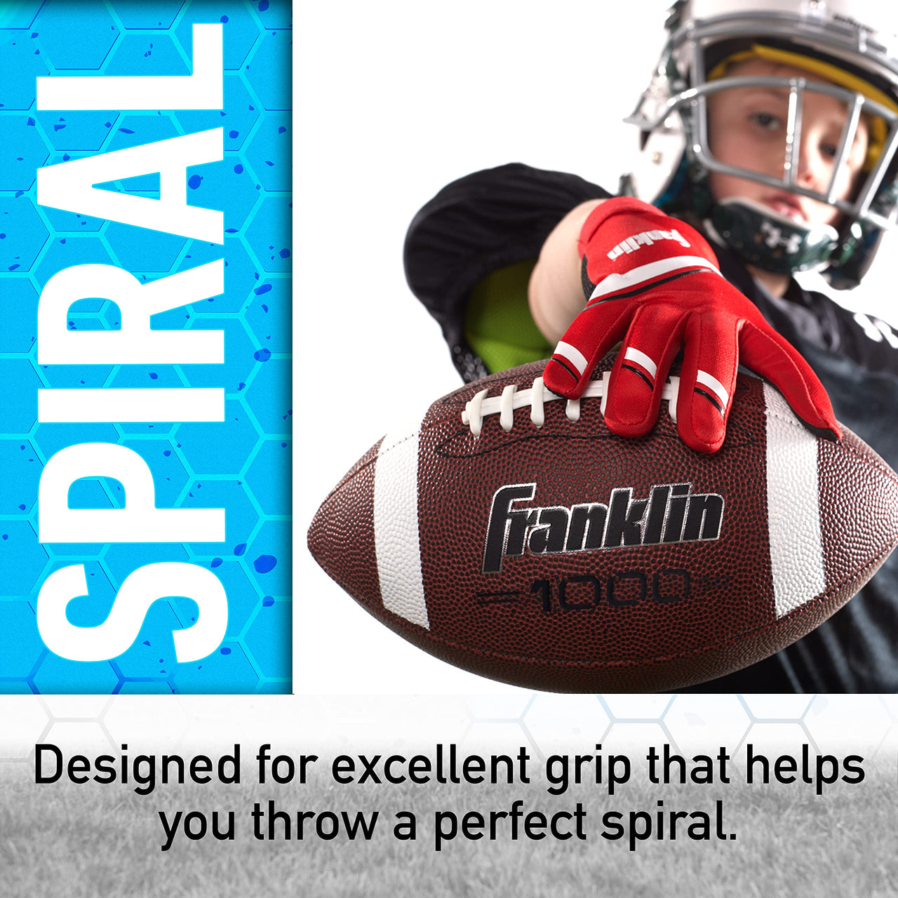 Franklin Sports Youth Football - 1000 Junior Kids Football - Synthetic Leather Youth Junior Ball for Kids - Outdoor All-Weather Construction - Extra Grip - 1 Pack - Brown + White