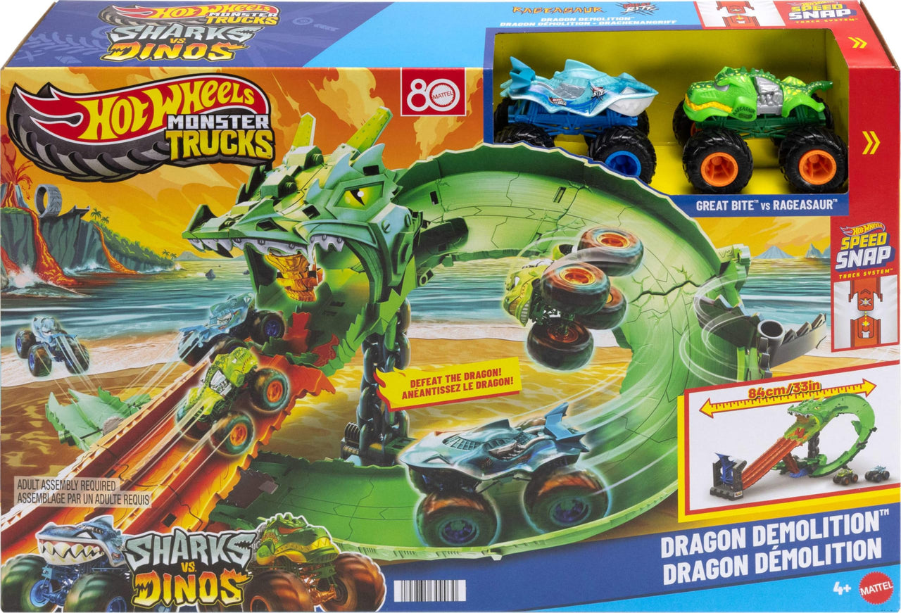 Hot Wheels Monster Trucks Sharks vs. Dinos Dragon Destruction Playset