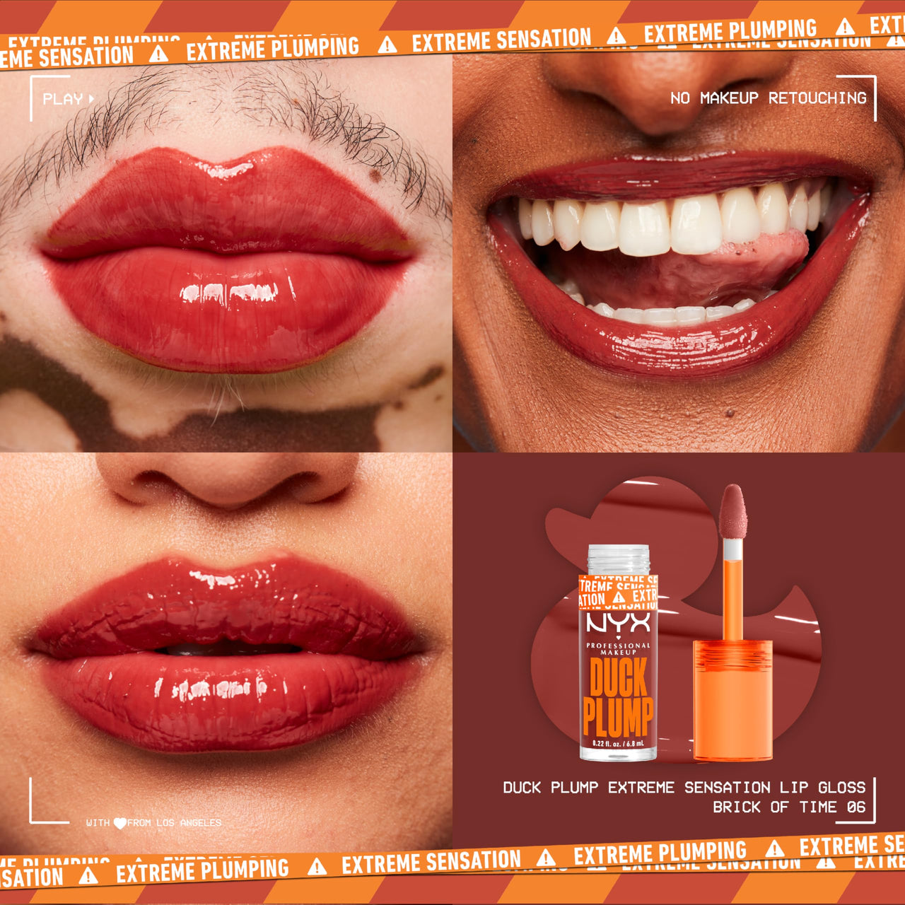NYX PROFESSIONAL MAKEUP Duck Plump High Pigment Plumping Lip Gloss with Spicy Ginger, Vegan Lip Makeup - Brick Of Time (Rich Terracotta)
