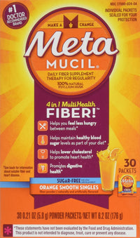 Thumbnail for Metamucil - MultiHealth Fiber Singles Orange Smooth Sugar-Free, 0.21 Ounce, Pack of 30
