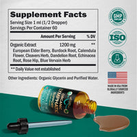 Thumbnail for USDA Organic Lymphatic Drainage Supplement - Echinacea | Elderberry | Dandelion | Rosehip | Cleavers | Calendula | Burdock - Made in USA - Lymph System Drops - Immune Support, Cleanse & Detox, 2 fl oz