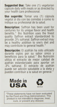 Thumbnail for Bio Nutrition Standardized Saffron Vegi-Caps, 50 Count