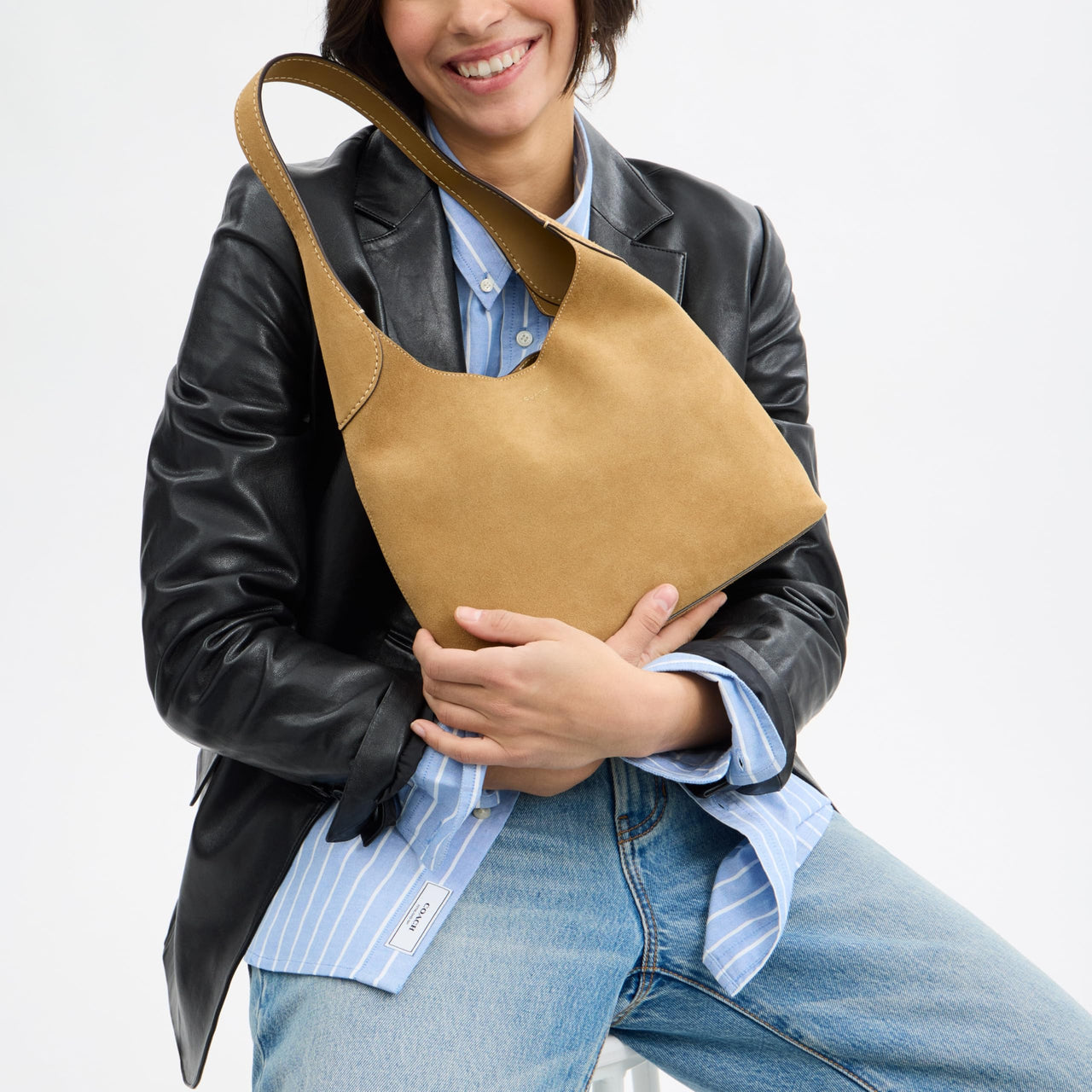 COACH Women's Suede Brooklyn Shoulder Bag 28, B4/Sand, One Size