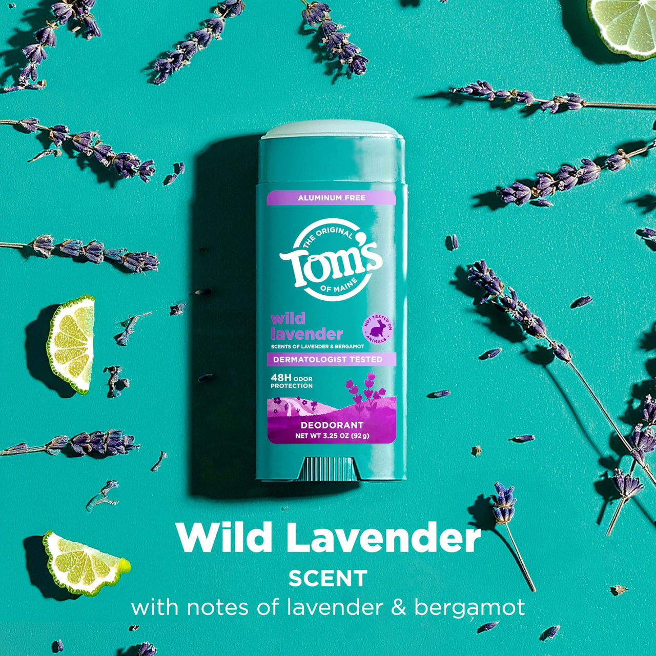 Tom’s of Maine Wild Lavender Natural Deodorant for Men and Women, Aluminum Free, No Artificial Fragrances, Dyes, or Preservatives, Baking Soda Free, 48-Hour Odor Protection, 3.25 oz (2 Pack)