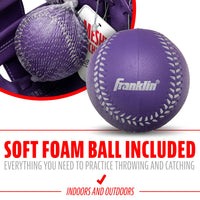 Thumbnail for Franklin Sports unisex teen and Franklin Sports Kids Baseball Gloves Meshtek Child s Tball Glove Ball Set Boys Girls Teeball, Purple/Chrome, 9.5 US