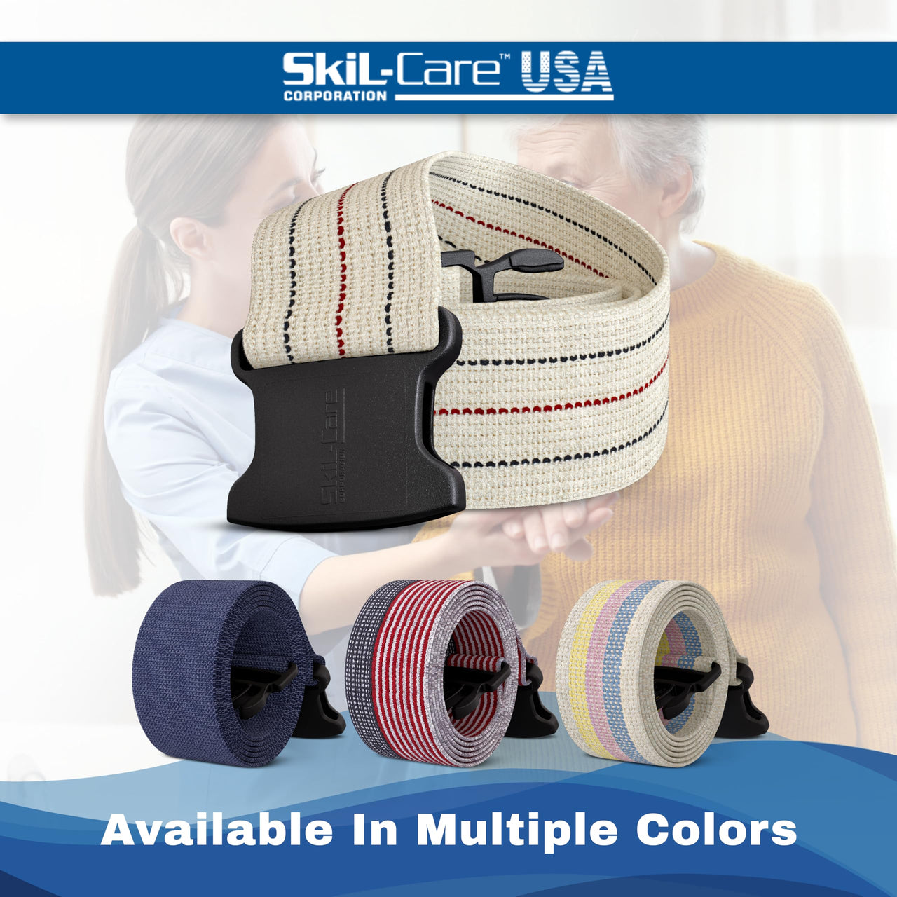 Skil-Care Cotton Gait Belt, Pinstripe Design, Gait Belt for Seniors, 60” L x 2” W, Secure Delrin Buckle, Durable Cotton Webbing Transfer and Physical Therapy Belt, 252050