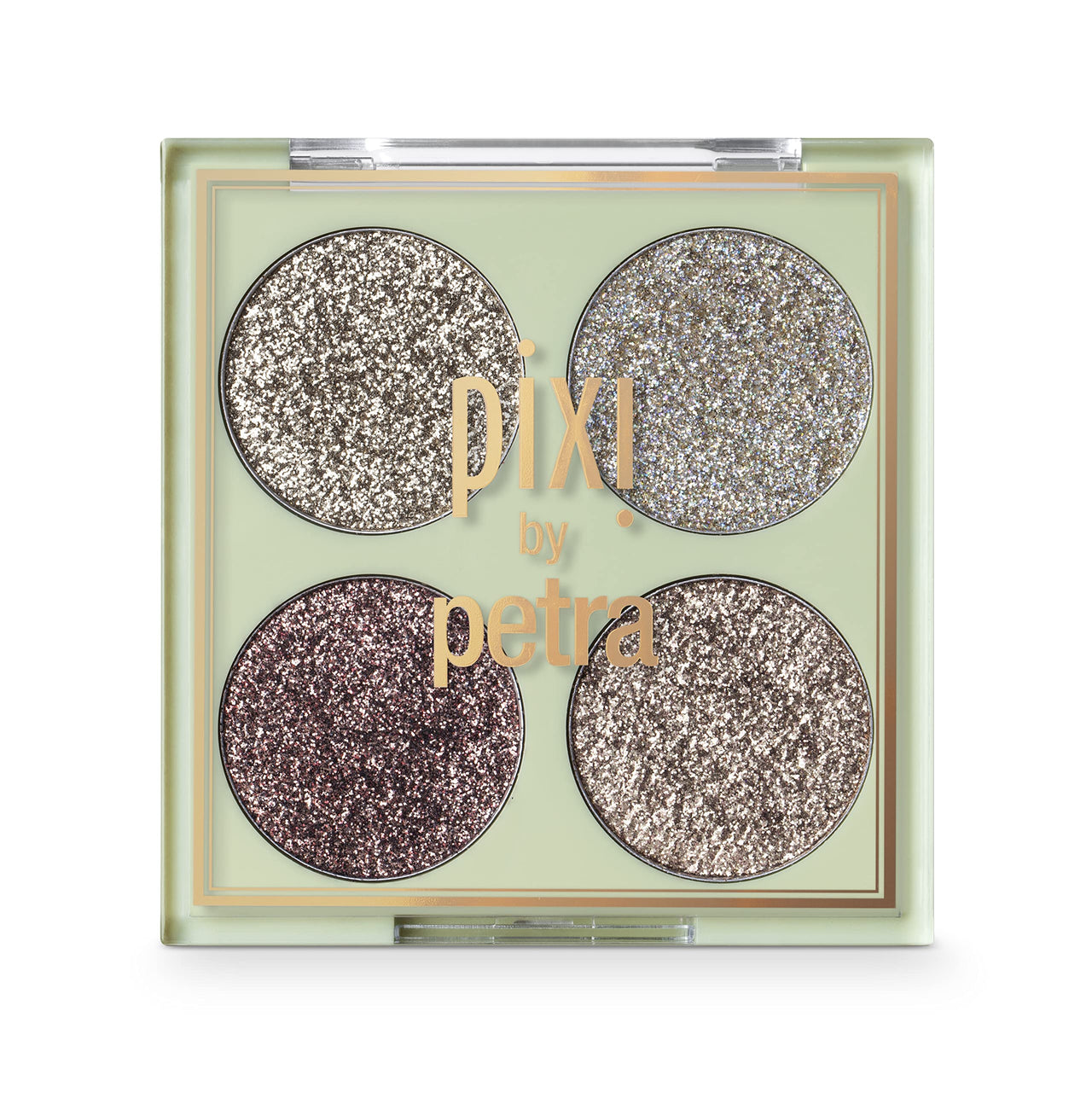 Pixi Beauty Glitter-y Eye Quad - GoldLava | Four Pressed Glitter Eyeshadow Shades | Castor Oil & Vitamin E Infused Eye Makeup