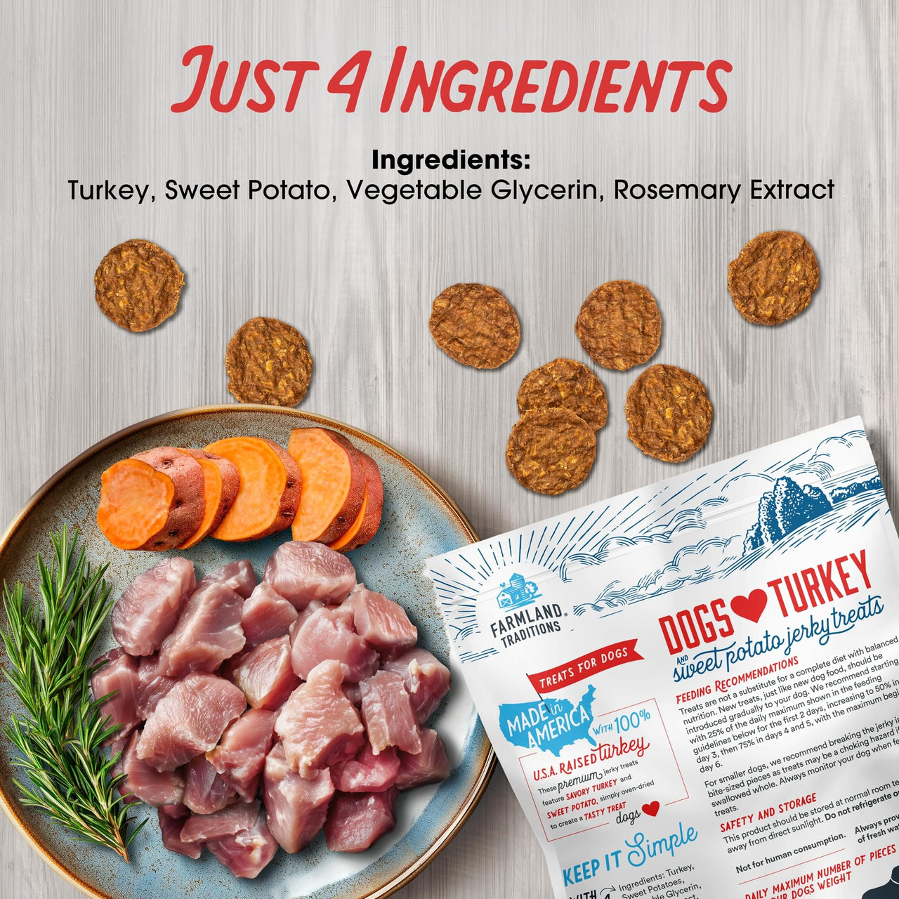 Farmland Traditions Filler Free Dogs Love Turkey & Sweet Potato Premium Jerky Treats for Dogs, 1 lb. Bag