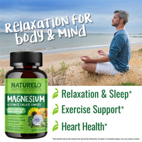 Thumbnail for NATURELO Magnesium Glycinate Chelate Complex - 200 mg Magnesium with Organic Vegetables to Support Sleep, Calm, Muscle Cramp & Stress Relief - Gluten Free, Non GMO - 120 Capsules