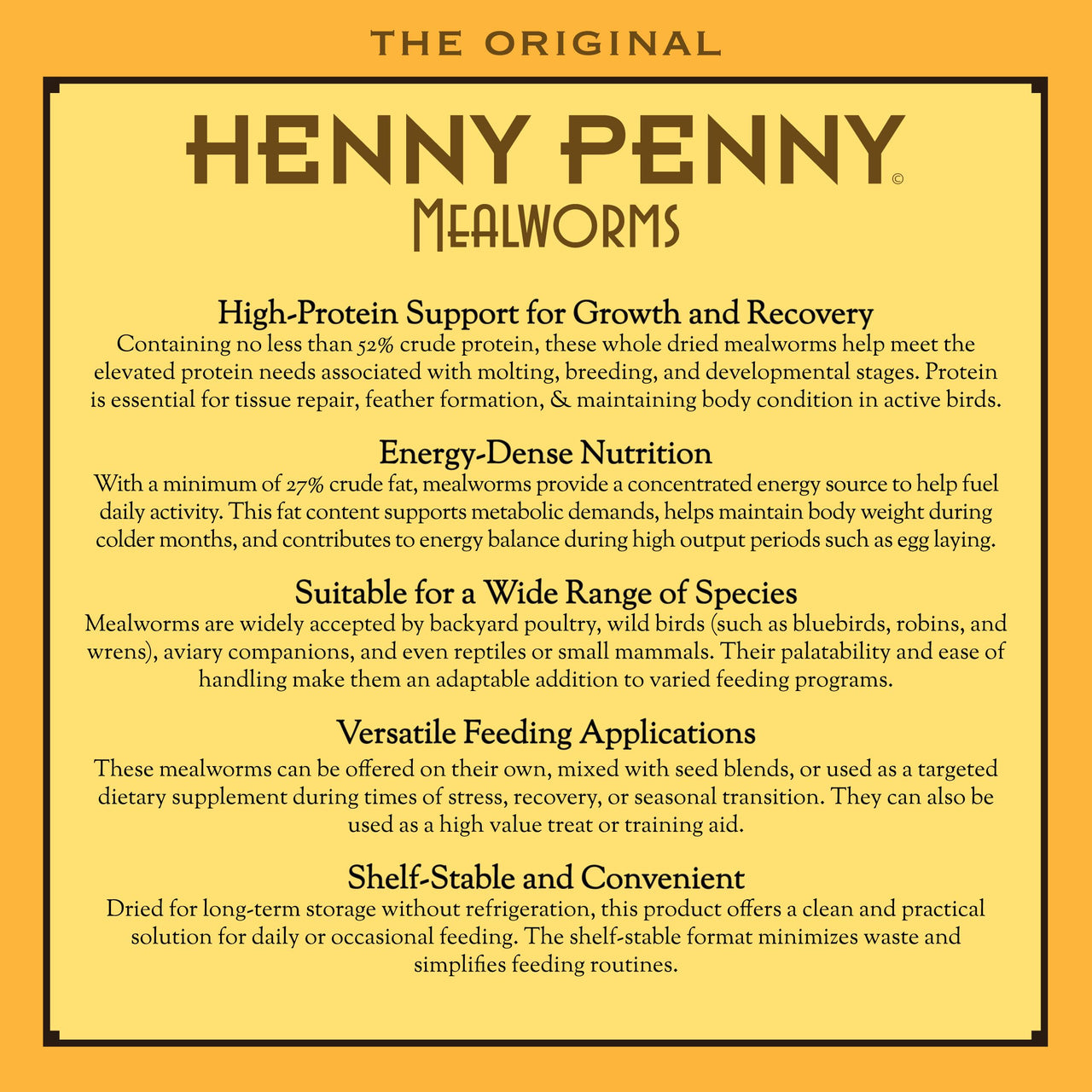 Volkman Henny Penny Mealworms, Mealworms for Chickens, Natural Protein, Freeze-Dried Meal Worms, 1.25lb Bags