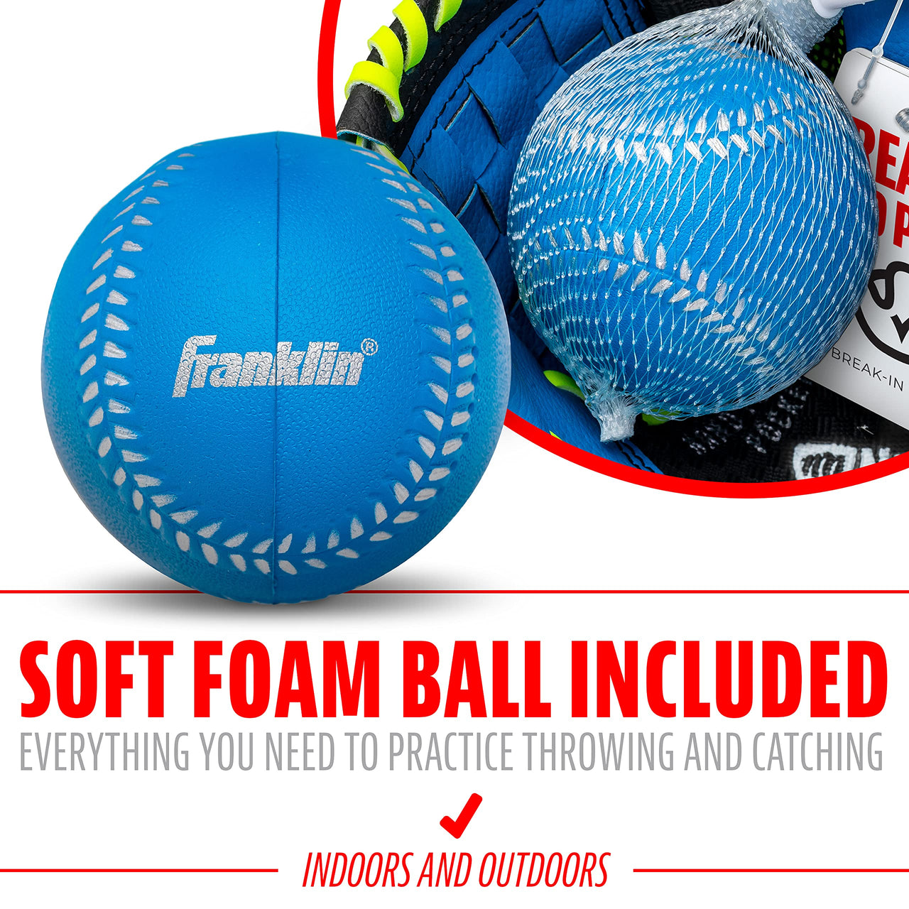 Franklin Sports Neo-Grip Teeball Gloves, Blue, Right Hand Throw