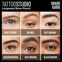 Thumbnail for Maybelline TattooStudio Waterproof Eyebrow Pencil, Sharpenable, Longwear, Long Lasting, Pigmented Eyebrow Pencil for Defined Brows, Deep Brown, 1 Count
