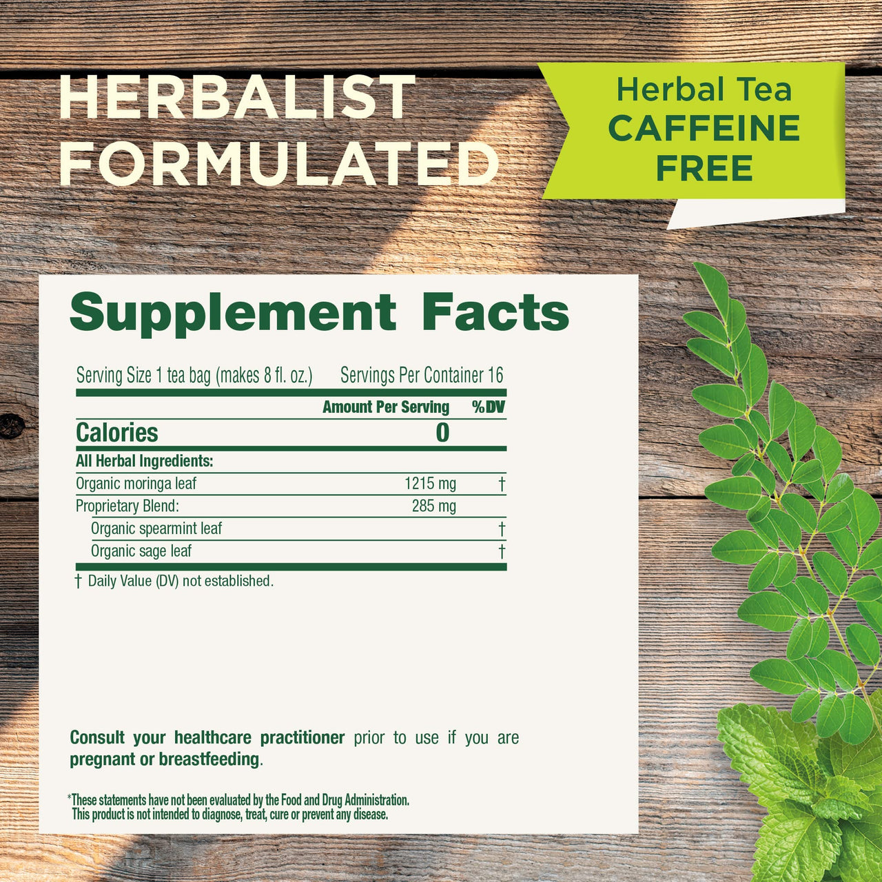 Traditional Medicinals Tea, Organic Moringa Spearmint & Sage - Everyday Wellness - Kosher, Non-GMO, Caffeine-Free - 16 Tea Bags