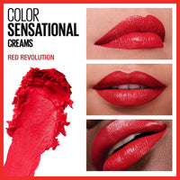 Thumbnail for Maybelline Color Sensational Lipstick, Lip Makeup, Cream Finish, Hydrating Lipstick, Nude, Pink, Red, Plum Lip Color, Red Revolution, 0.15 oz; (Packaging May Vary)