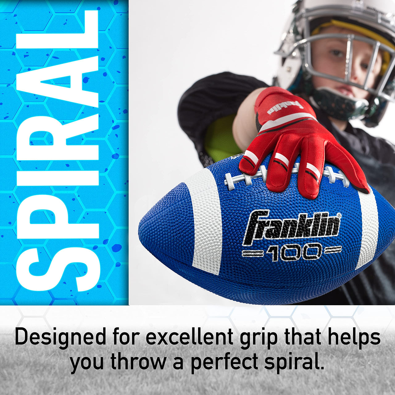 Franklin Sports Grip-Rite 100 Rubber Junior Football - Blue