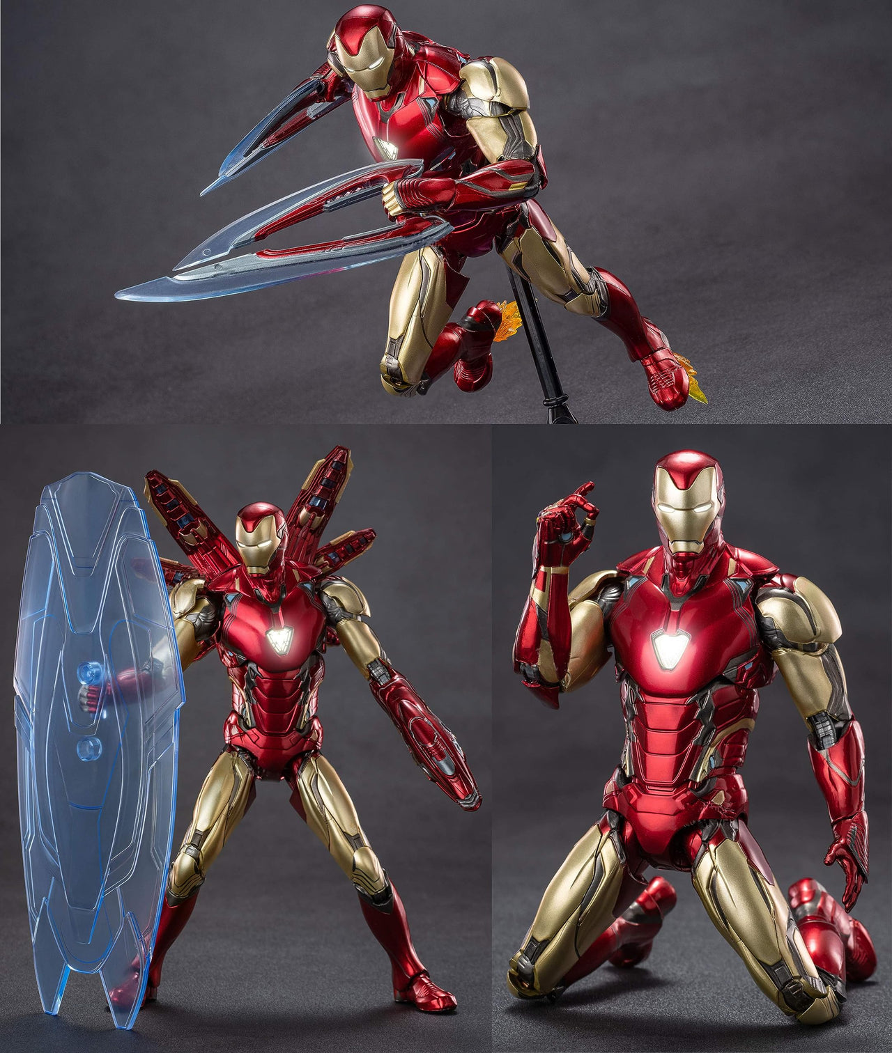 LonullyMege MK85Ironman(Deluxe Version) Action Figure-7inch Light with Chest and Eyes Metal Painting Collectable Model-20 Joints Movable with Multi Weapon Accessories Toys(1/10 Scale)