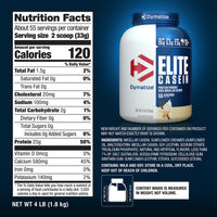 Thumbnail for Dymatize Elite Casein Protein Powder, Vanilla, 100% Micellar Casein, 25g Protein, 5.4g BCAAs, 2.3g Leucine, Slow Absorbing for Overnight Muscle Recovery, 4 lb (55 Servings)