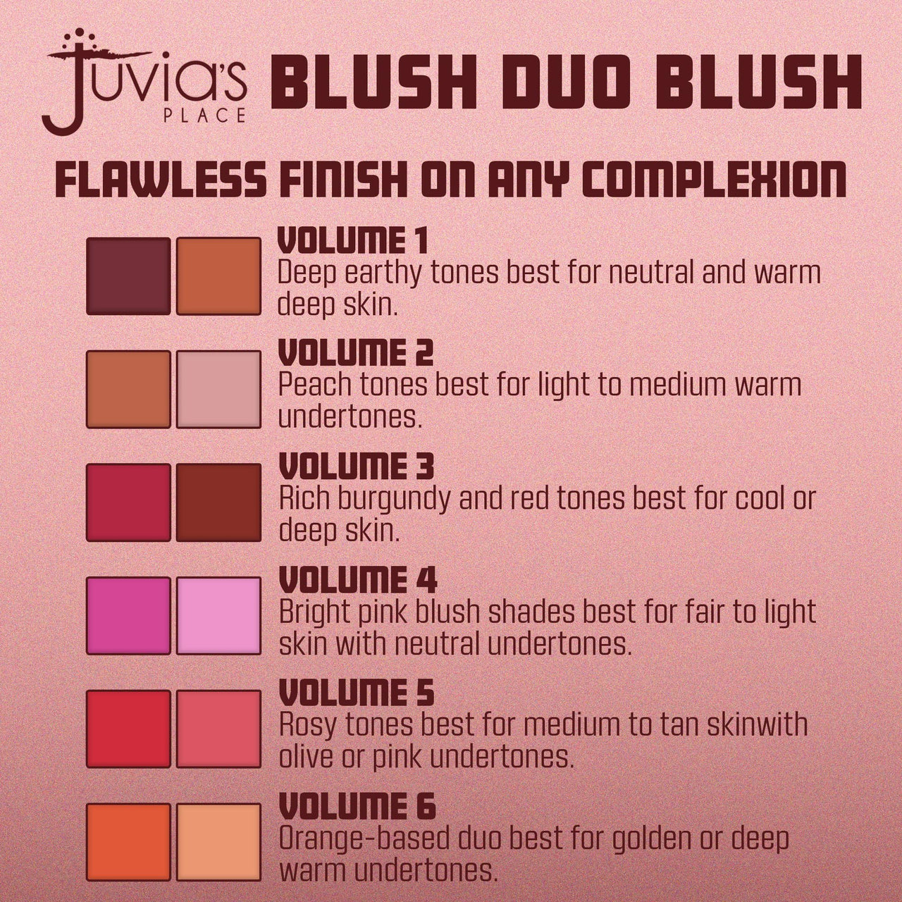 Juvia's Place Blushed Duo Blush Volume5 - Two Tone Pigmented Buildable Pressed Mineral Powder - Rosy Natural Cheeks Matte Fresh Finish for All Skin Color