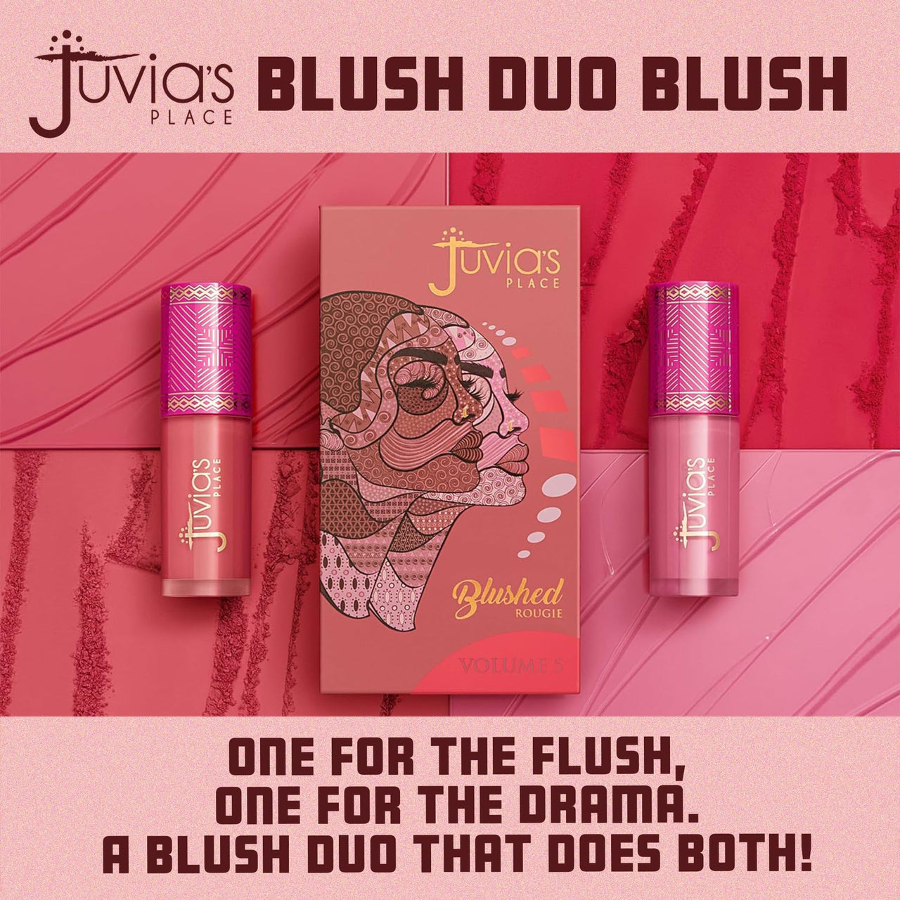 Juvia's Place Blushed Duo Blush Volume5 - Two Tone Pigmented Buildable Pressed Mineral Powder - Rosy Natural Cheeks Matte Fresh Finish for All Skin Color
