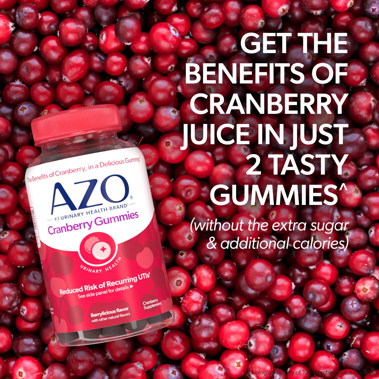 AZO Cranberry Urinary Tract Health Gummies Dietary Supplement, 2 Gummies = 1 Glass of Cranberry Juice, Helps Cleanse & Protect, Natural Berrylicious Flavor, Non-GMO, 72 Gummies