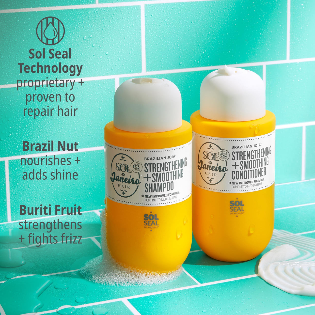 SOL DE JANEIRO Mini Brazilian Play Moisturizing Shower Cream Gel Body Wash + Brazilian Joia Damage Repairing Shampoo and Conditioner Set