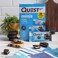 Thumbnail for Quest Nutrition Mini Cookies & Cream Protein Bars, 8g Protein, 1g Sugar, 2g Net Carbs, Gluten Free, 14 Count