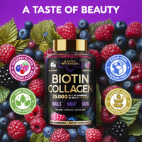 Thumbnail for Biotin Gummies with Collagen - Hair Growth Support Skin, & Nail Strength - for Women & Men - Biotin 10000mcg | Keratin | Hyaluronic Acid | B-Complex | Saw Palmetto - Sugar-Free, Mixed Berry - 60 Gummy