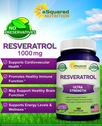 Thumbnail for 100% Natural Resveratrol - 1000mg Per Serving Max Strength (180 Capsules) Antioxidant Supplement, Trans-Resveratrol Pills for Heart Health & Pure, Polyphenols