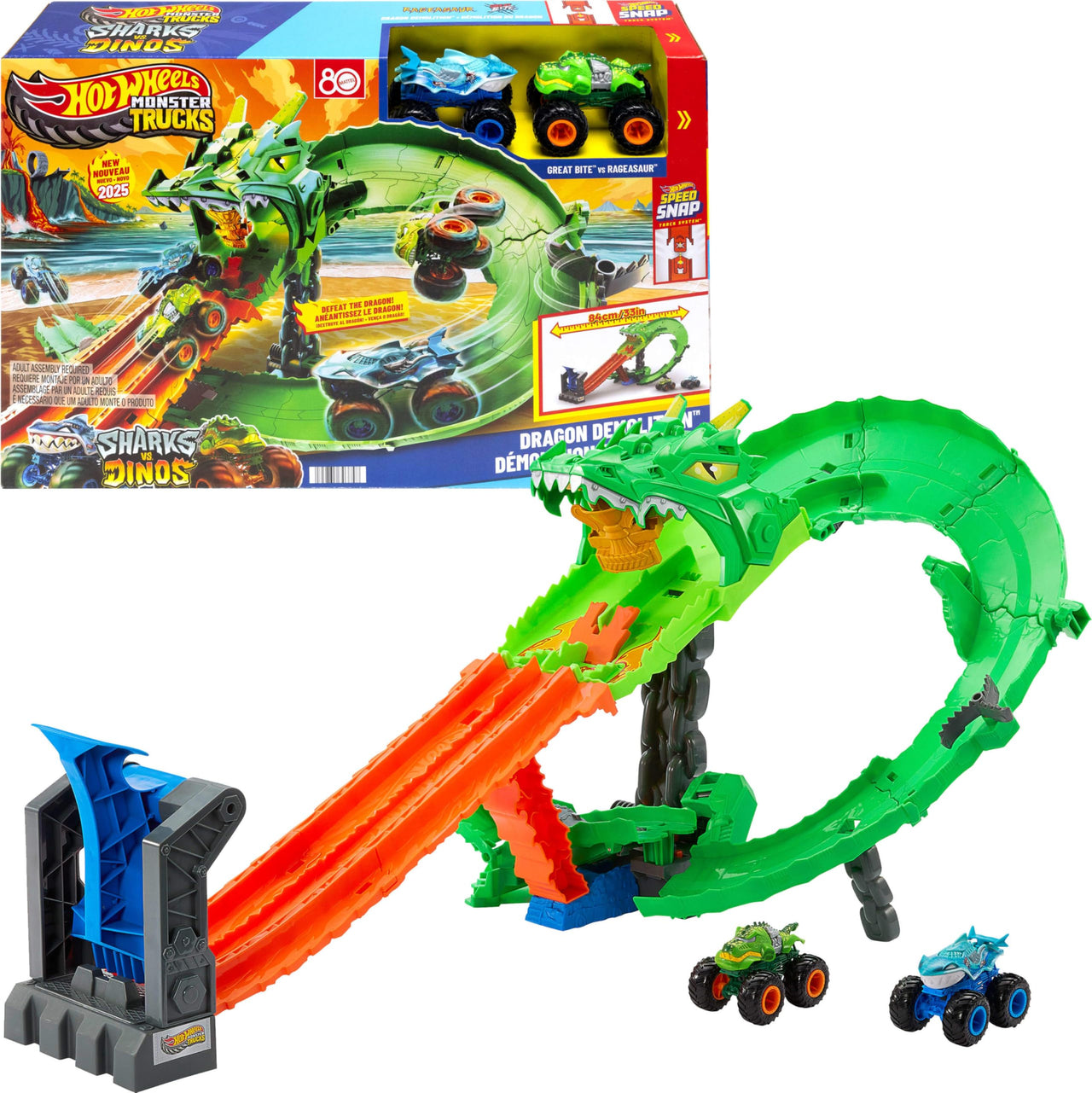 Hot Wheels Monster Trucks Sharks vs. Dinos Dragon Destruction Playset
