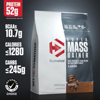 Thumbnail for Dymatize Super Mass Gainer Protein Powder, Rich Chocolate, 52g Protein, 1g Creatine, 1280 Calories, 10.7g BCAAs, 245g Carbs, Contains Whey Protein Powder, Isolate, and Casein (16 Servings)