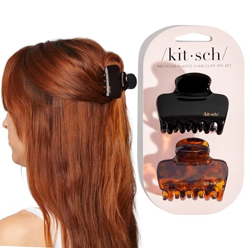 Image 1 of Default Title for the product Kitsch Medium Puffy Claw Clips for Women - Black & Tort, 2pcs