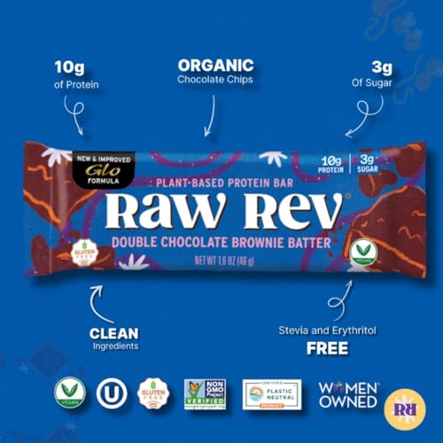 Image 3 of Raw Rev Glo Protein Bar, Double Chocolate Brownie Batter, 12 Bars