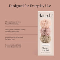 Thumbnail for Image 4 of Kitsch Shower Loofah – Soft Mesh Body Scrubber & Bath Sponge - 3pc Set