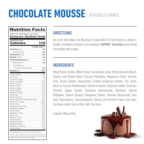 Image 5 of Isopure Essentials 100% Whey Protein Powder, Chocolate Mousse 13.75 OZ