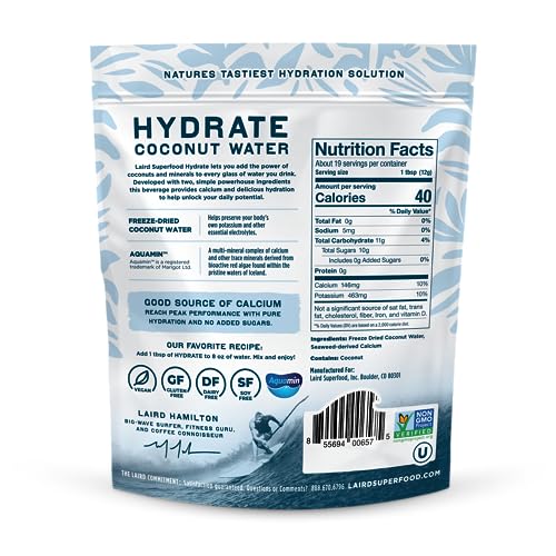 Image 2 of Laird Superfood HYDRATE Coconut Water Powder Drink Supplement 8 oz. Bag Pack of 2