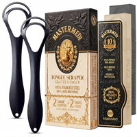 Thumbnail for Image 1 of Default Title for the product MasterMedi Black Tongue Scraper with Cases (Spoon Shape, 2 Pack)