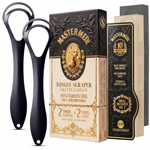 Image 1 of Default Title for the product MasterMedi Black Tongue Scraper with Cases (Spoon Shape, 2 Pack)