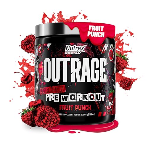 Image 3 of Fruit Punch / 8 Ounce (Pack of 1) for the product Nutrex Research Outrage Ultra HIGH STIM Pre-Workout Powder for Men