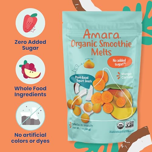 Image 5 of Amara Smoothie Melts - Mango Carrot - Organic Baby Snacks w/ Fruits & Veggies - Plant Based Yogurt Melts - Healthy Toddler Snack - Activity Book Included - Enjoy From 10+ Mos - 6 Resealable Bags