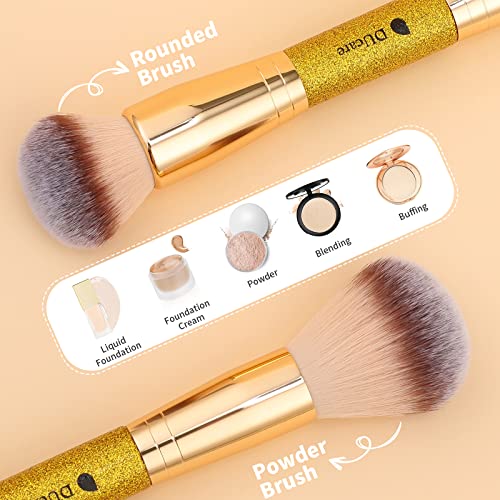 Image 3 of DUcare Dual End Powder Kabuki Makeup Brush Gold Glitter Vegan Synthetic for Liquid Cream Setting Powder