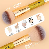 Thumbnail for Image 3 of DUcare Dual End Powder Kabuki Makeup Brush Gold Glitter Vegan Synthetic for Liquid Cream Setting Powder