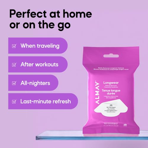 Image 5 of Almay Face Makeup Remover Wipes, Longwear & Waterproof, Hypoallergenic, Fragrance Free, Dermatologist & Ophthalmologist Tested, 25 Count (Pack of 2)