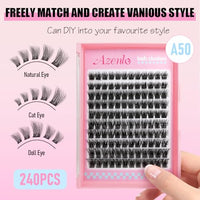 Thumbnail for Image 3 of Azenlo Natural Lash Clusters Kit Wispy Eyelash Clusters 120 pcs Cluster Eyelash Extensions C Curl Individual Lashes 10-16 mm Mix Length Natural Look (Natural A50 KIT 120 Pcs)