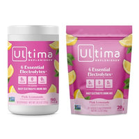 Thumbnail for Image 1 of Default Title for the product Ultima Replenisher Electrolyte Powder Drink Mix Bundle ? Sugar Free ? Pink Lemonade, 90 Serving Canister and 20 Stickpacks ? 6 Electrolytes and Minerals ? Keto Friendly, Vegan, Non-GMO